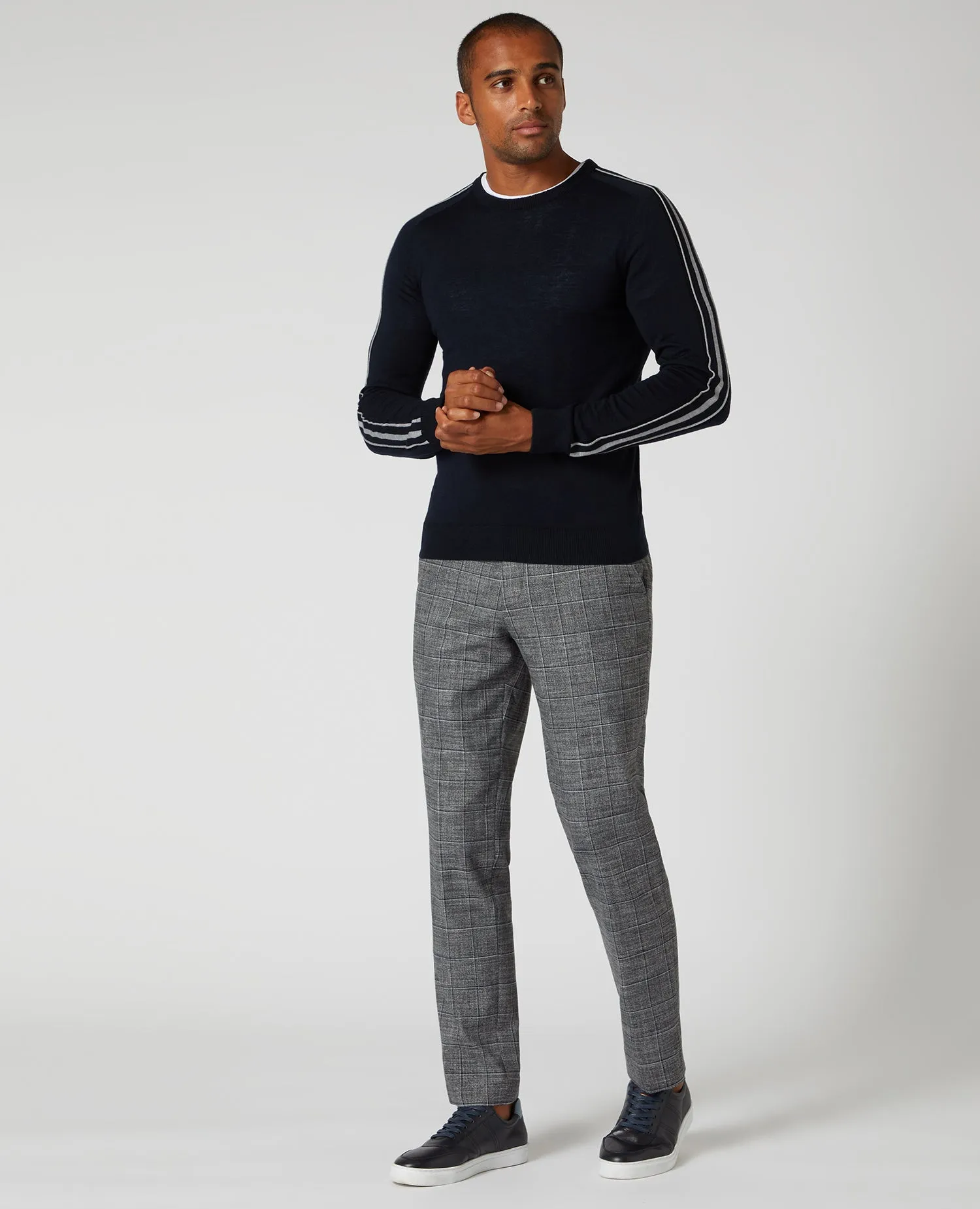 REMUS UOMO® Merino Blend Striped Crew Jumper/Navy - AW20 SALE
