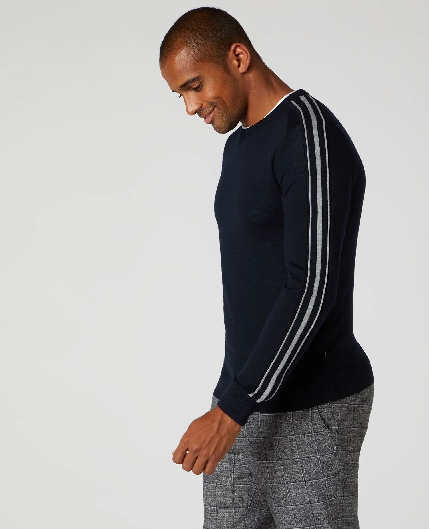 REMUS UOMO® Merino Blend Striped Crew Jumper/Navy - AW20 SALE