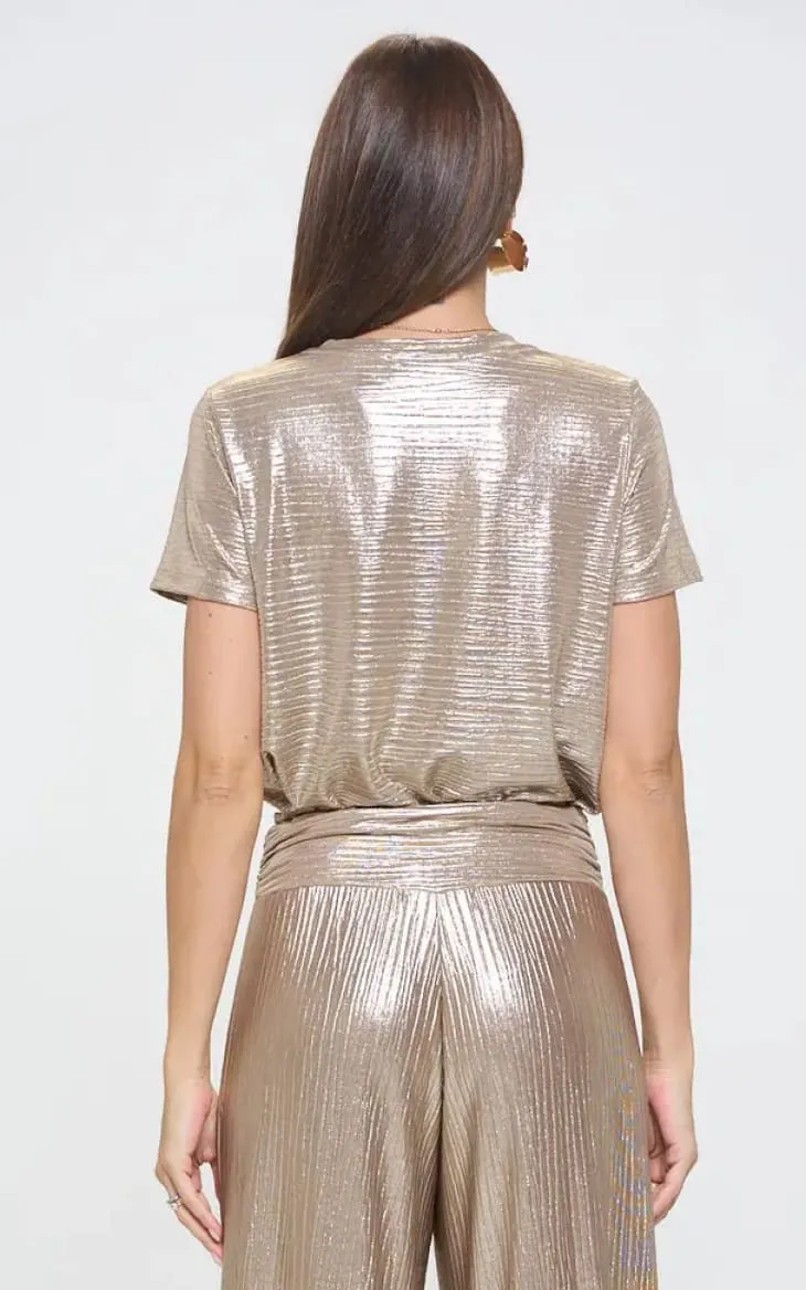 Renee C- Metallic Textured Short Sleeve Top