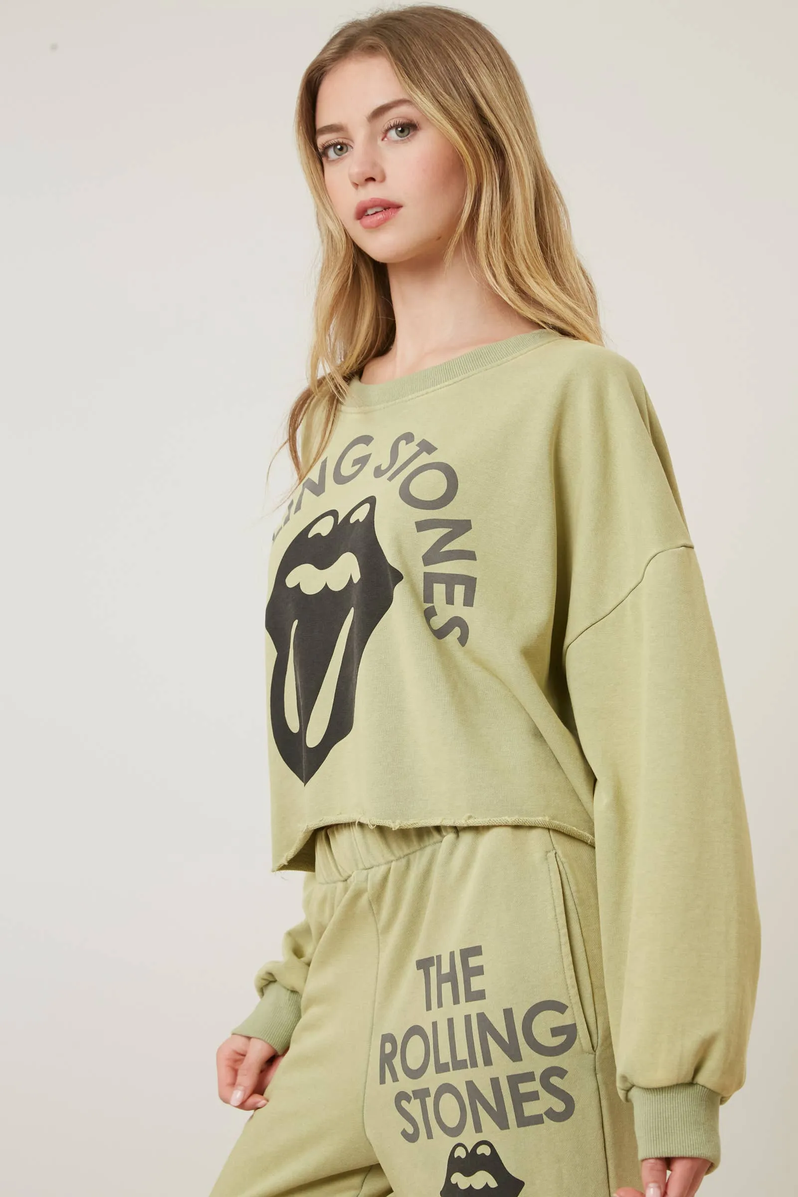 Rolling Stones Graphic Print Joggers: OLIVE / L