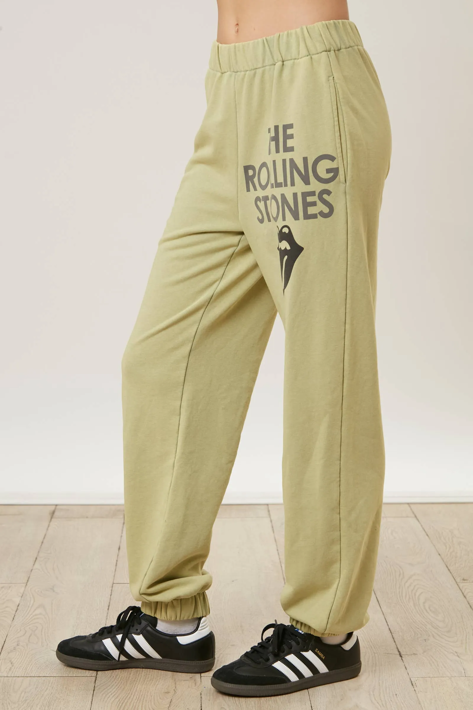 Rolling Stones Graphic Print Joggers: OLIVE / L