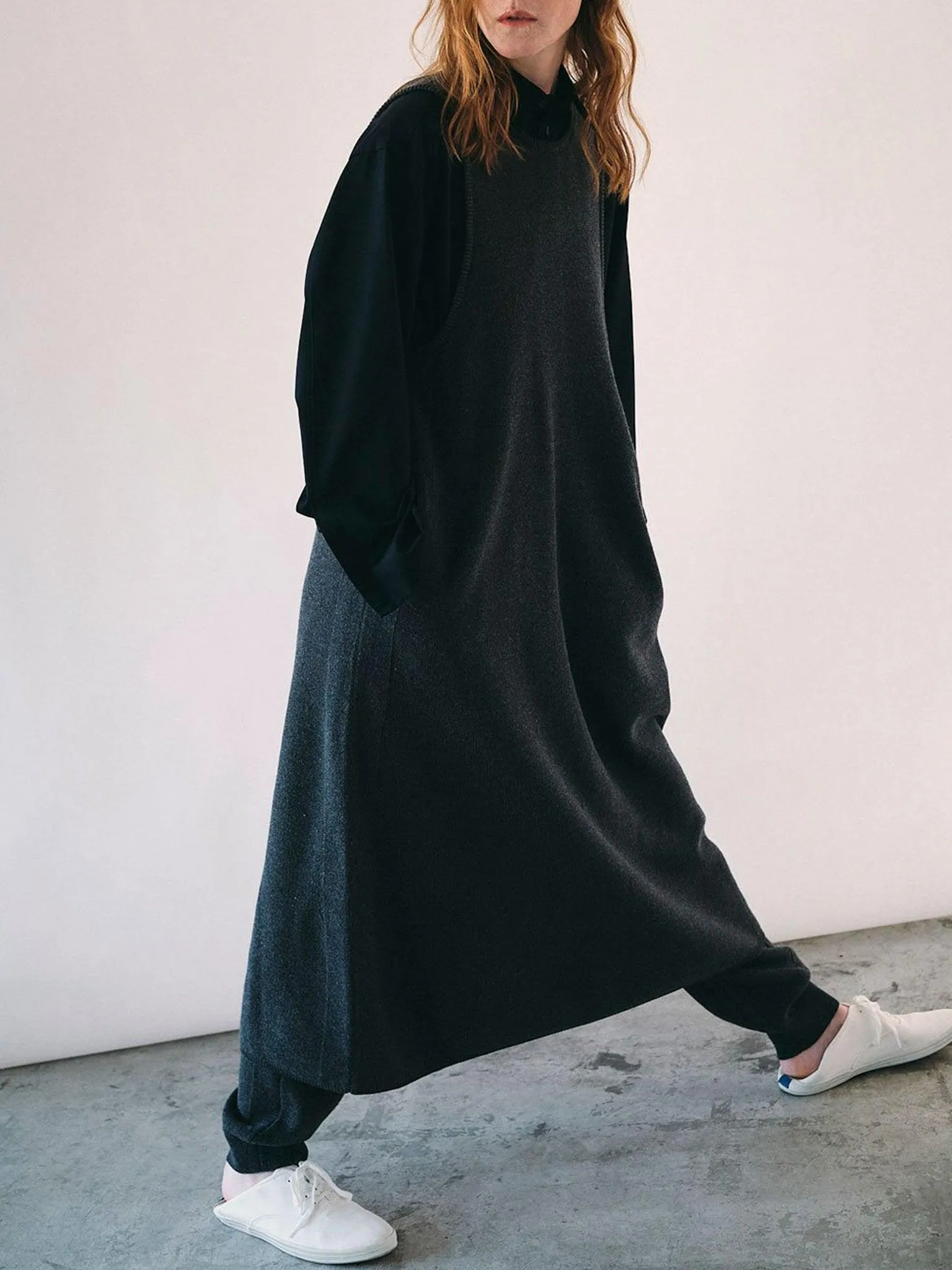 Silk Wool Honeycomb Knit Dress - Charcoal