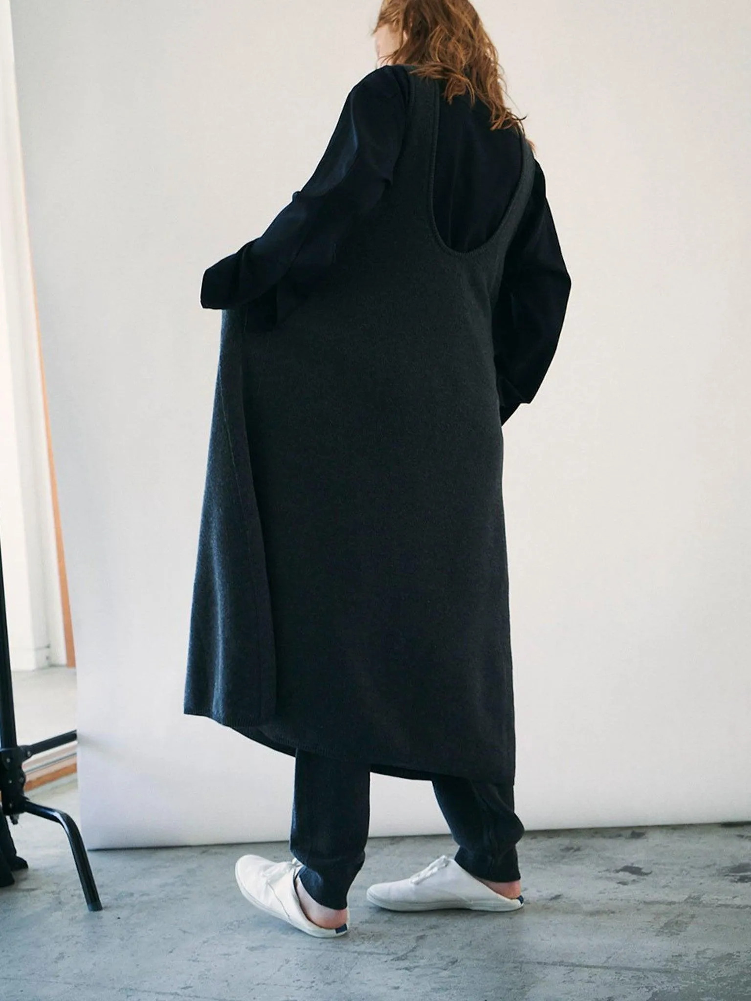 Silk Wool Honeycomb Knit Dress - Charcoal