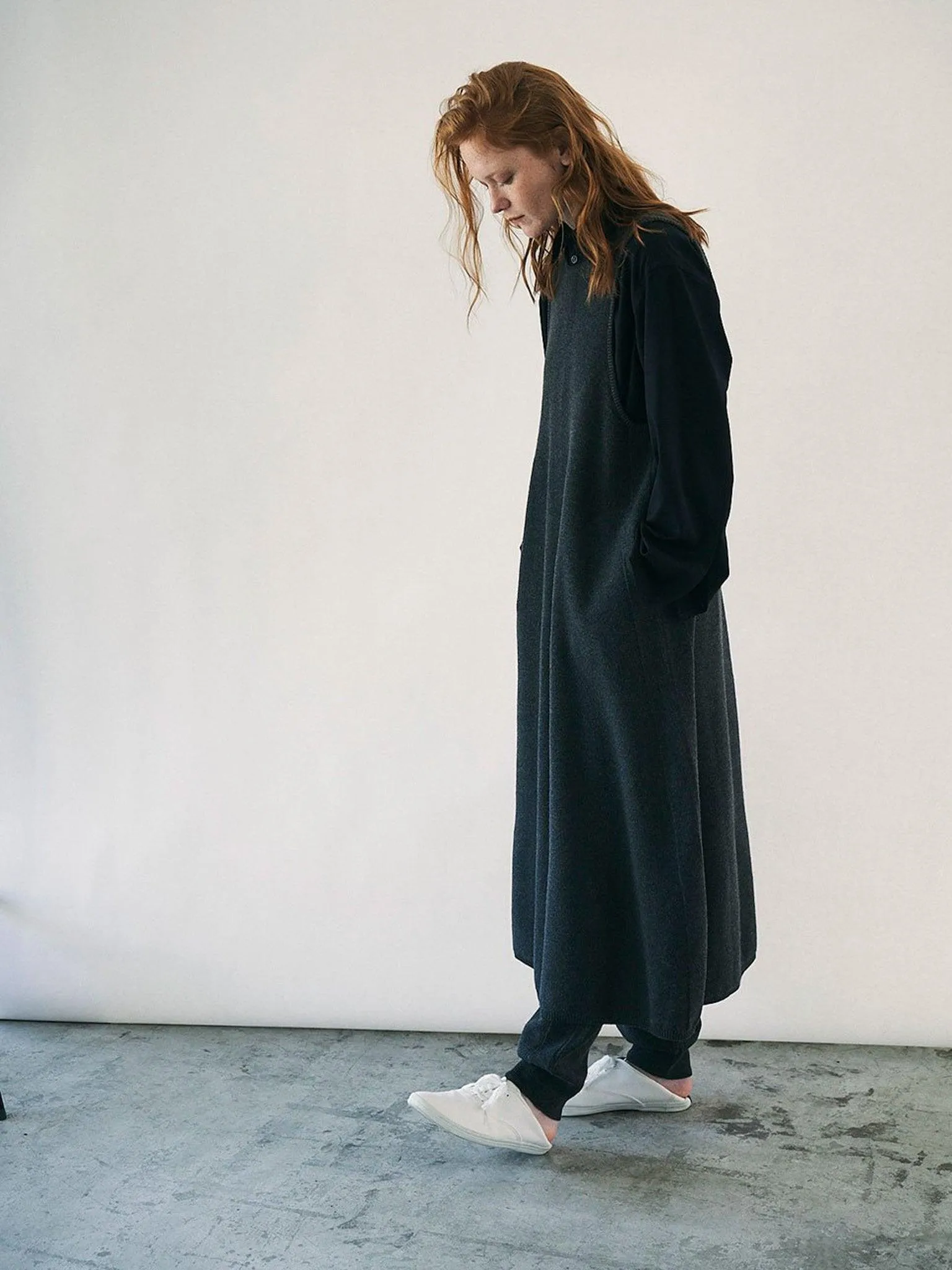 Silk Wool Honeycomb Knit Dress - Charcoal