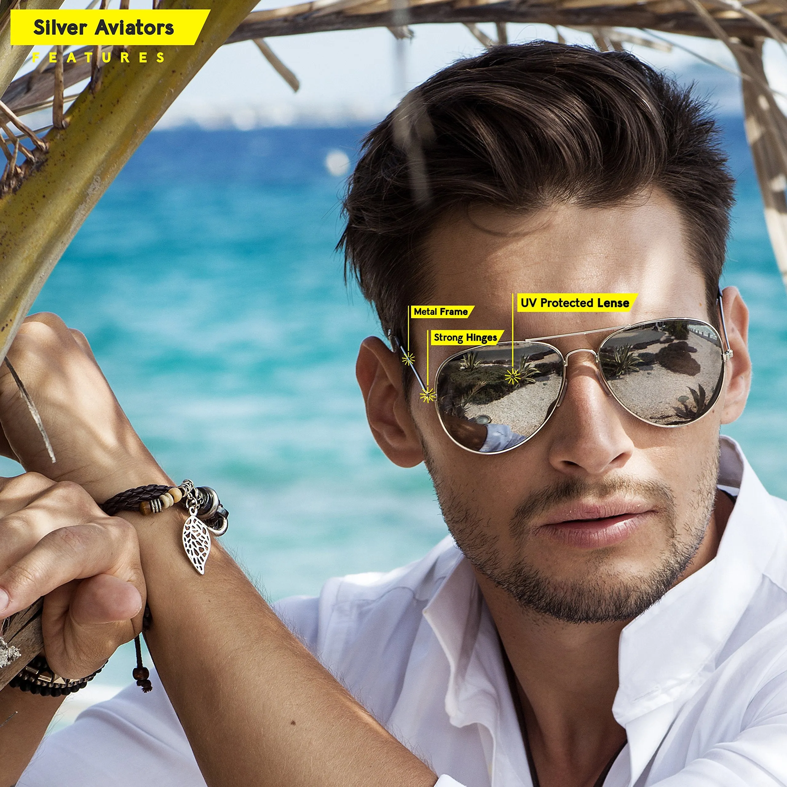Silver Mirrored Aviator Sunglasses Shades – 70’s Style Adult Aviators Costume Glasses - 1 Pair