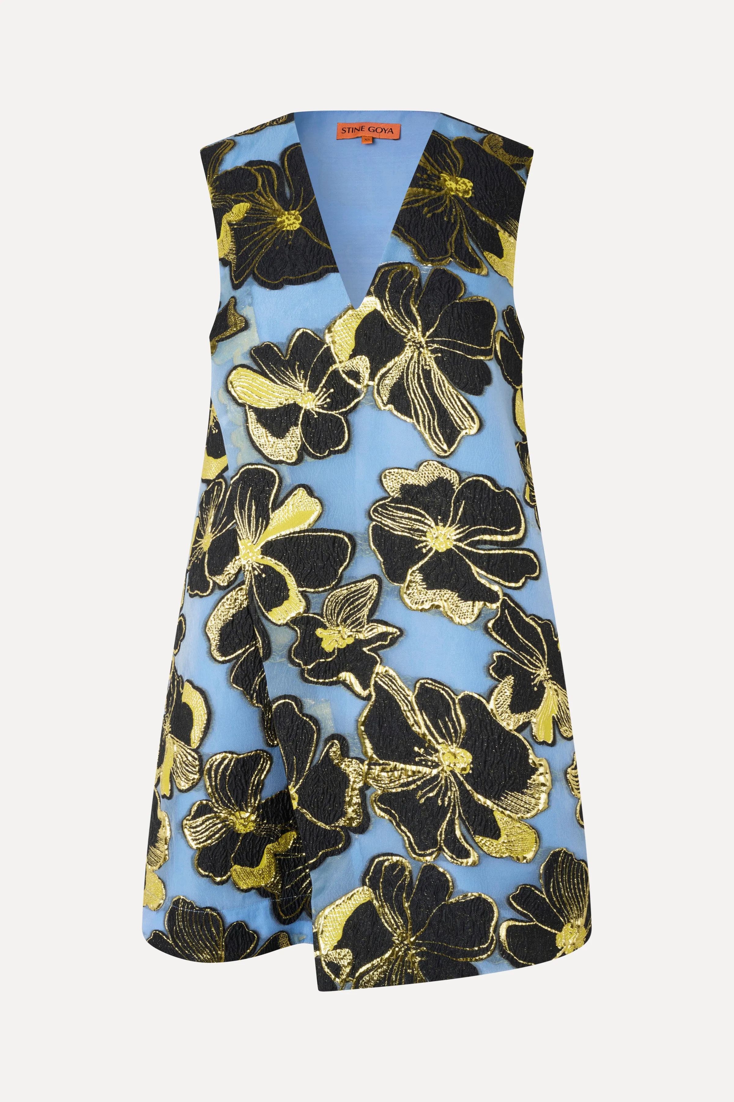 Sleeveless V-Neck Short Dress - Blue Anemone Jacquard