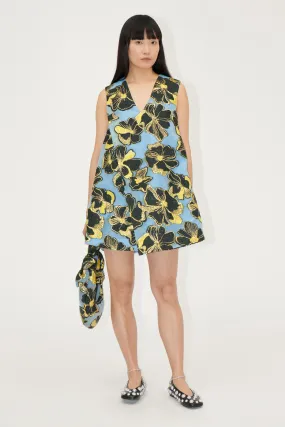 Sleeveless V-Neck Short Dress - Blue Anemone Jacquard