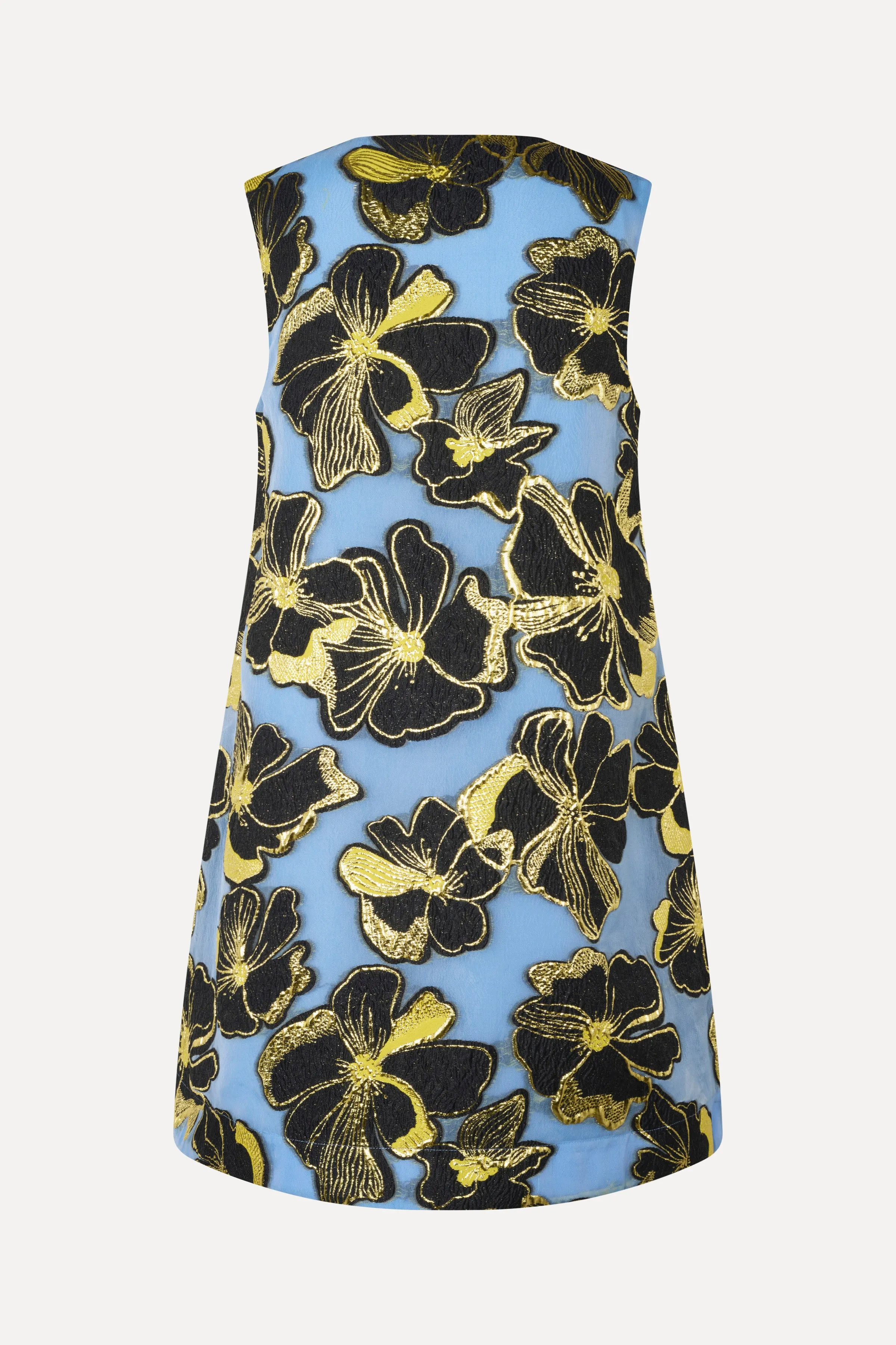 Sleeveless V-Neck Short Dress - Blue Anemone Jacquard