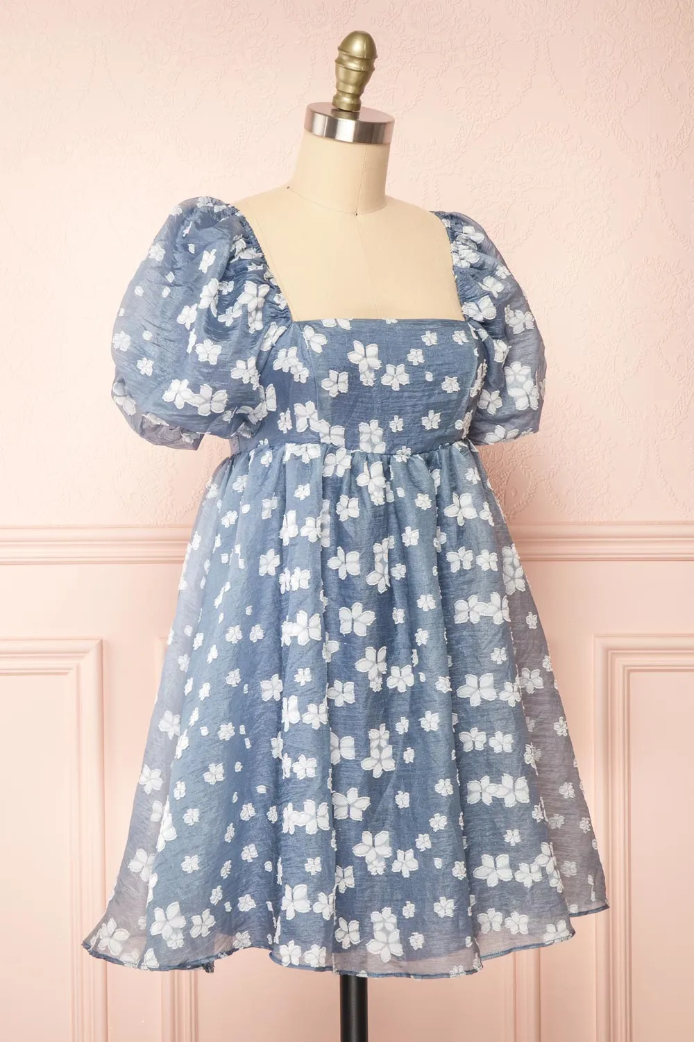 Tarjanne | Blue Babydoll Dress w/ Flowers