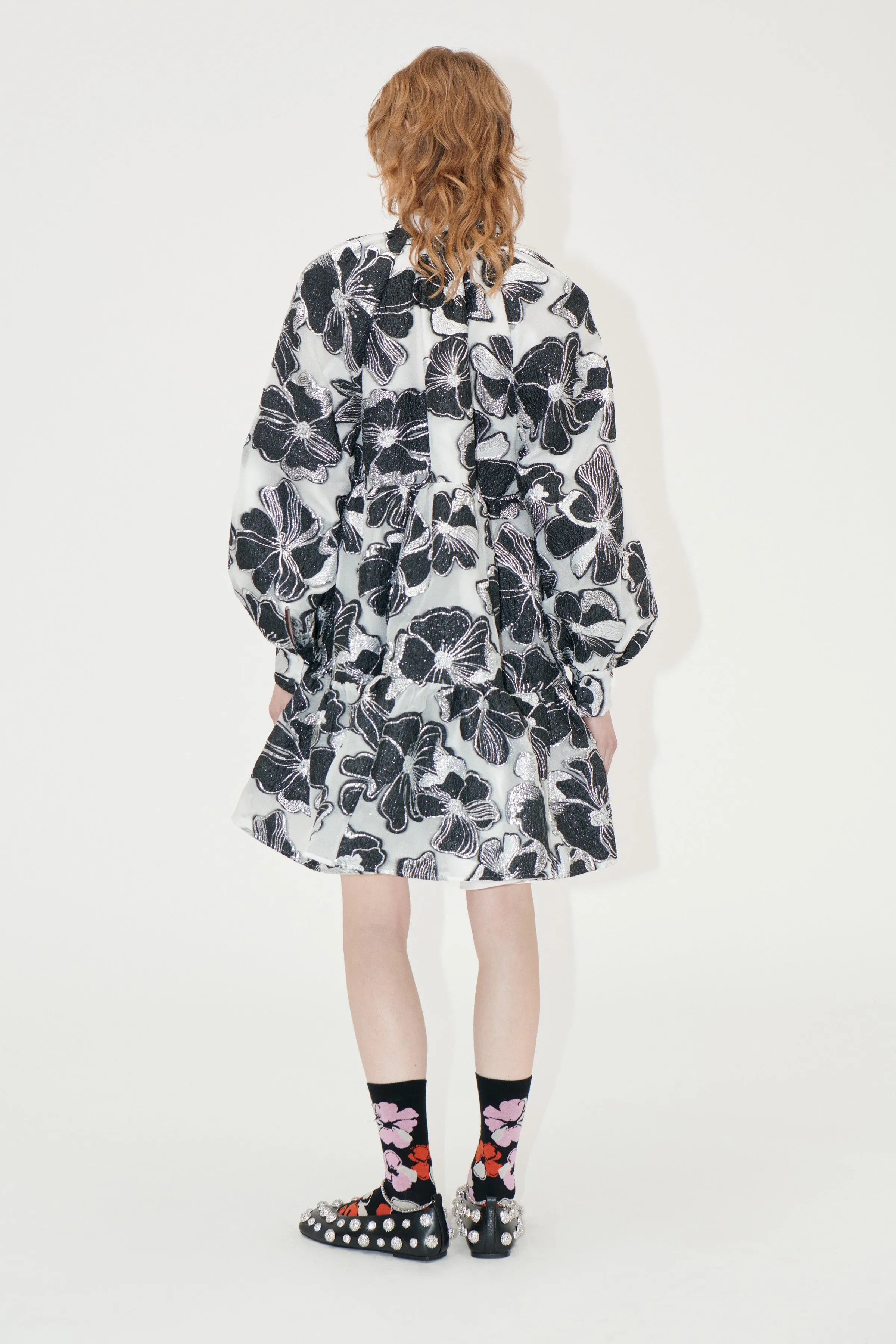 Tier Voluminous Ruffle Mini Dress - Anemone Jacquard