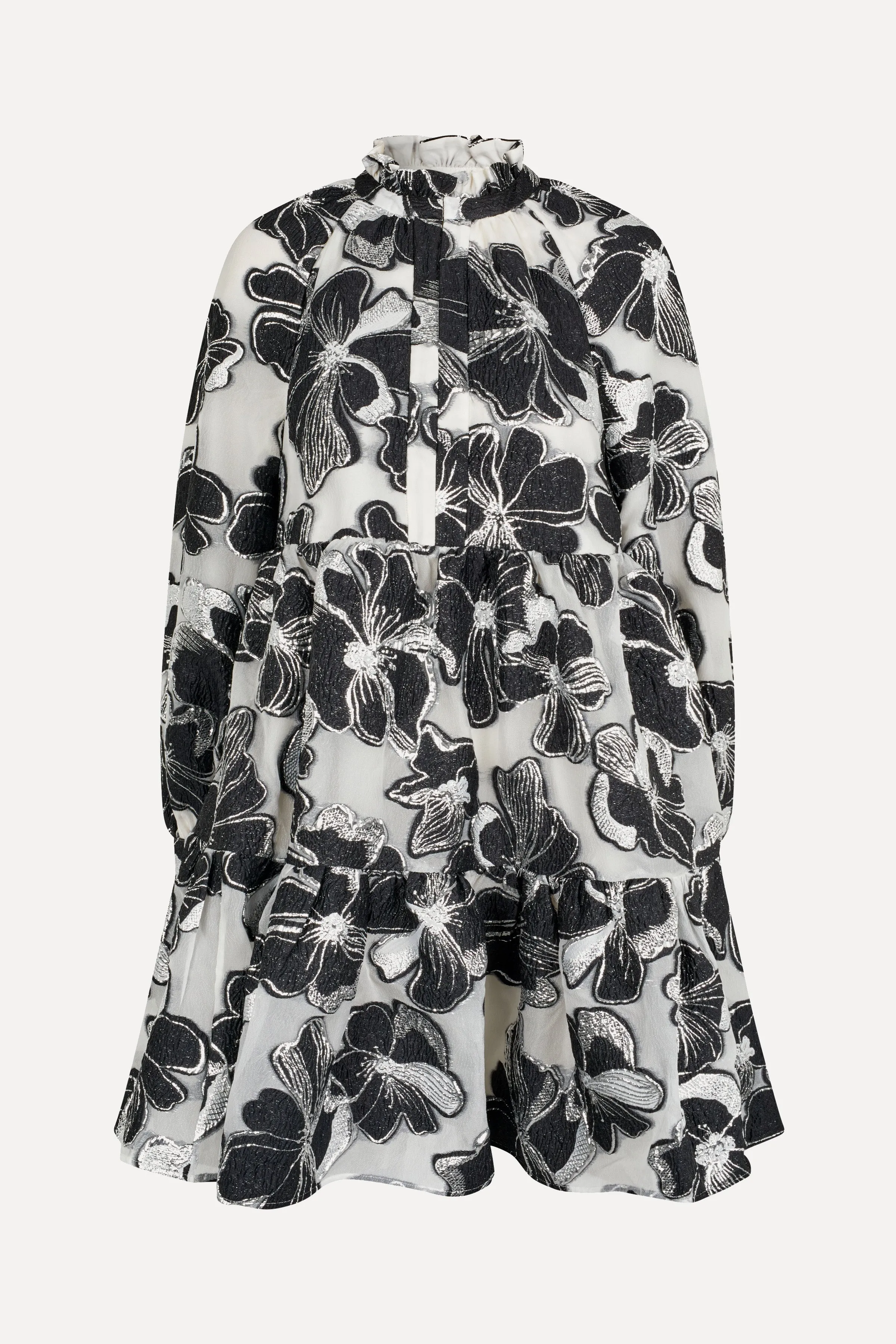 Tier Voluminous Ruffle Mini Dress - Anemone Jacquard