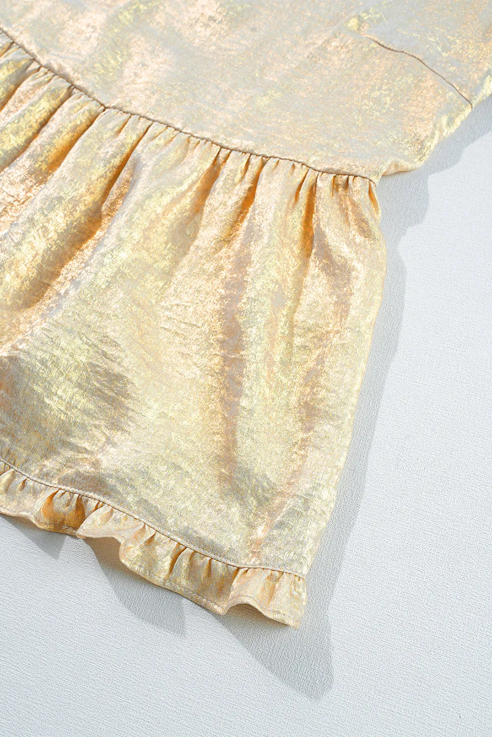 Trendy Metallic V-Neck Blouse with Frill Details