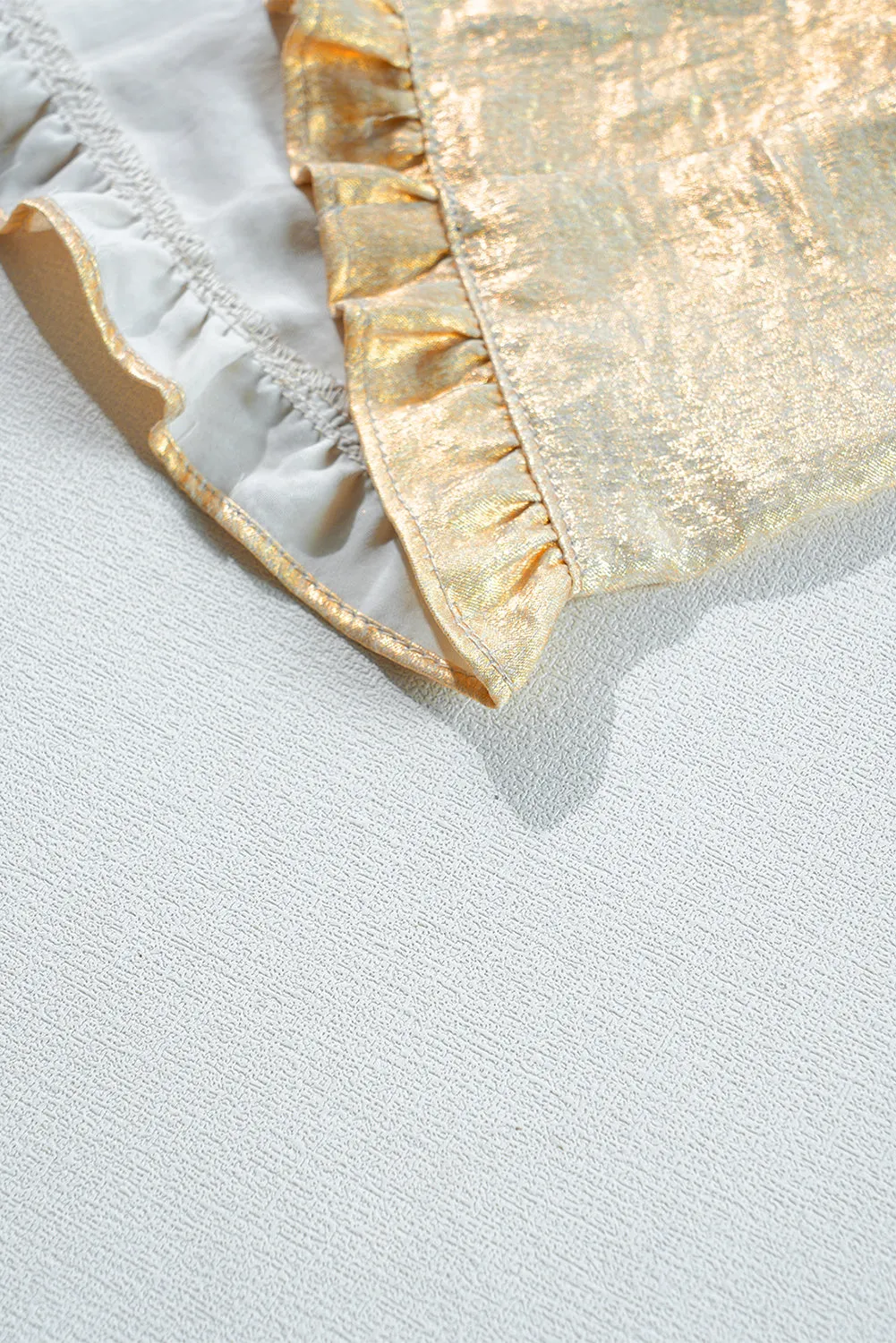 Trendy Metallic V-Neck Blouse with Frill Details