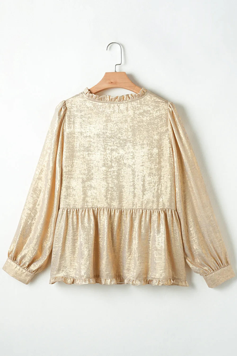 Trendy Metallic V-Neck Blouse with Frill Details