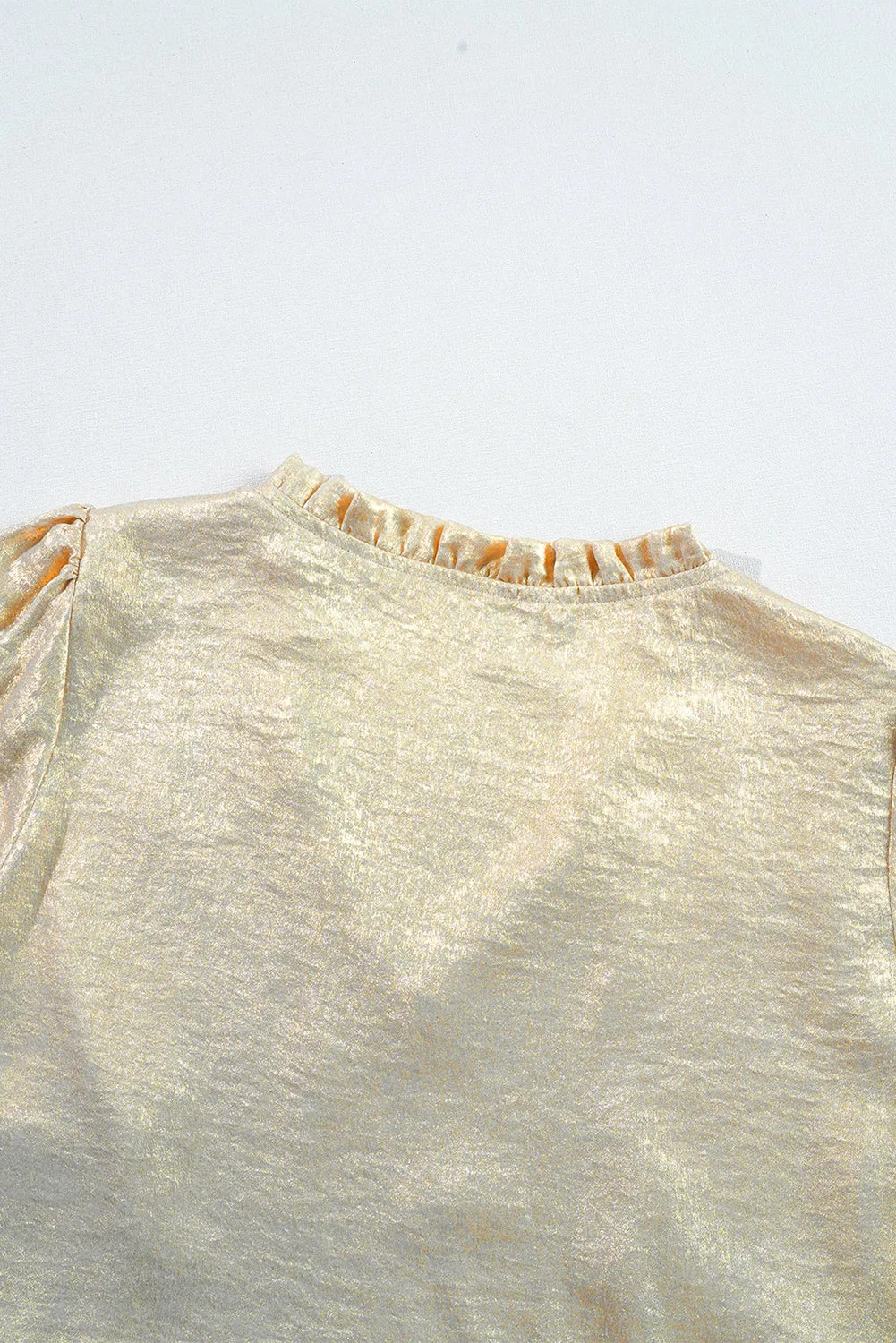 Trendy Metallic V-Neck Blouse with Frill Details