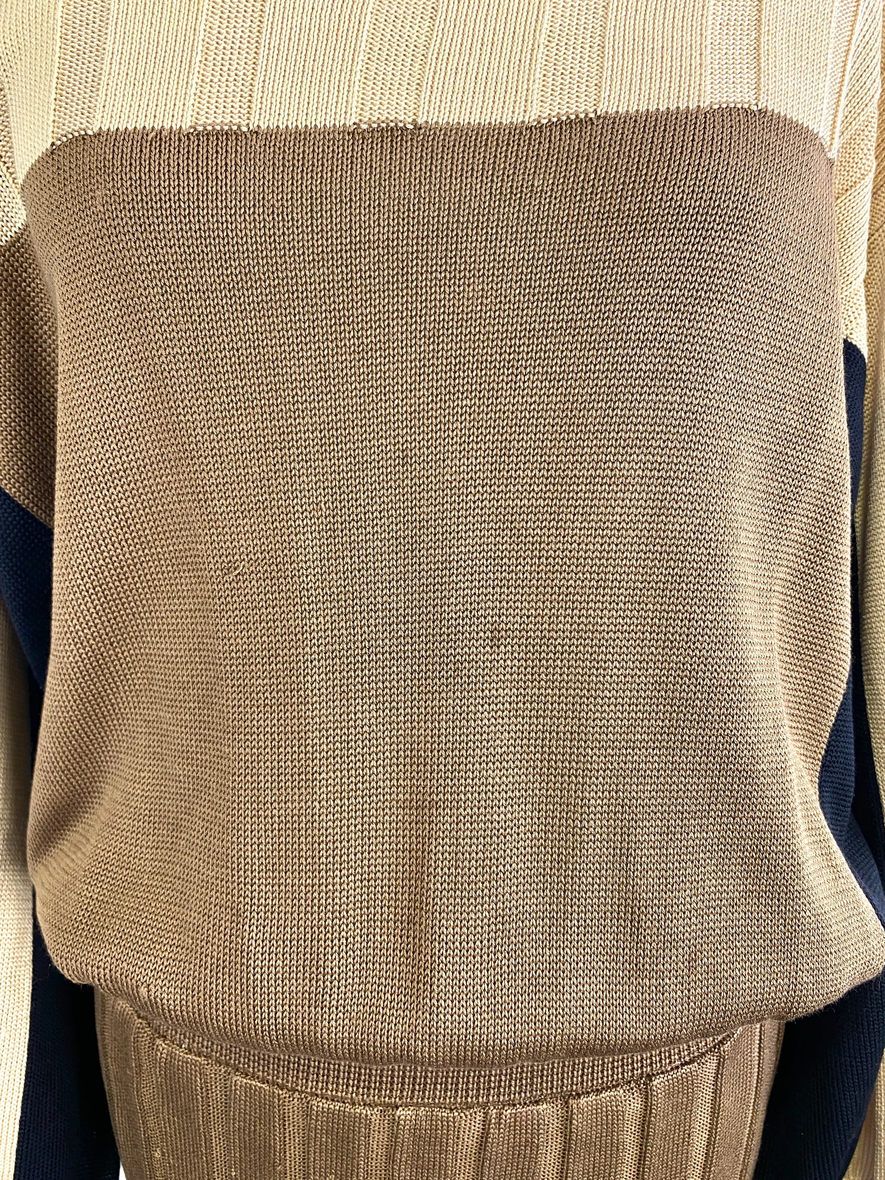 Vintage 1980s Long Sleeve Brown Knit Dress, Laura Biagiotti, Medium