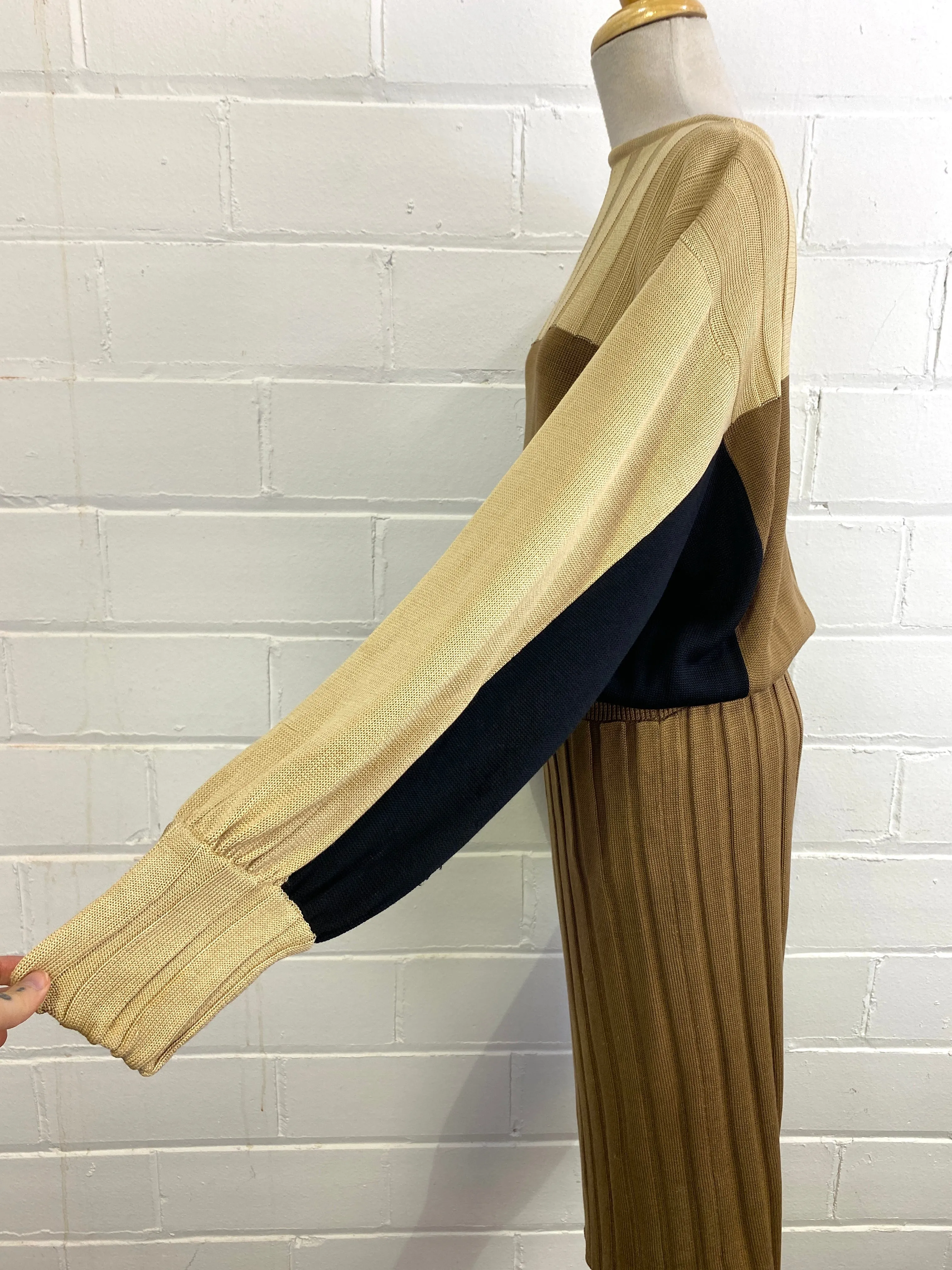 Vintage 1980s Long Sleeve Brown Knit Dress, Laura Biagiotti, Medium