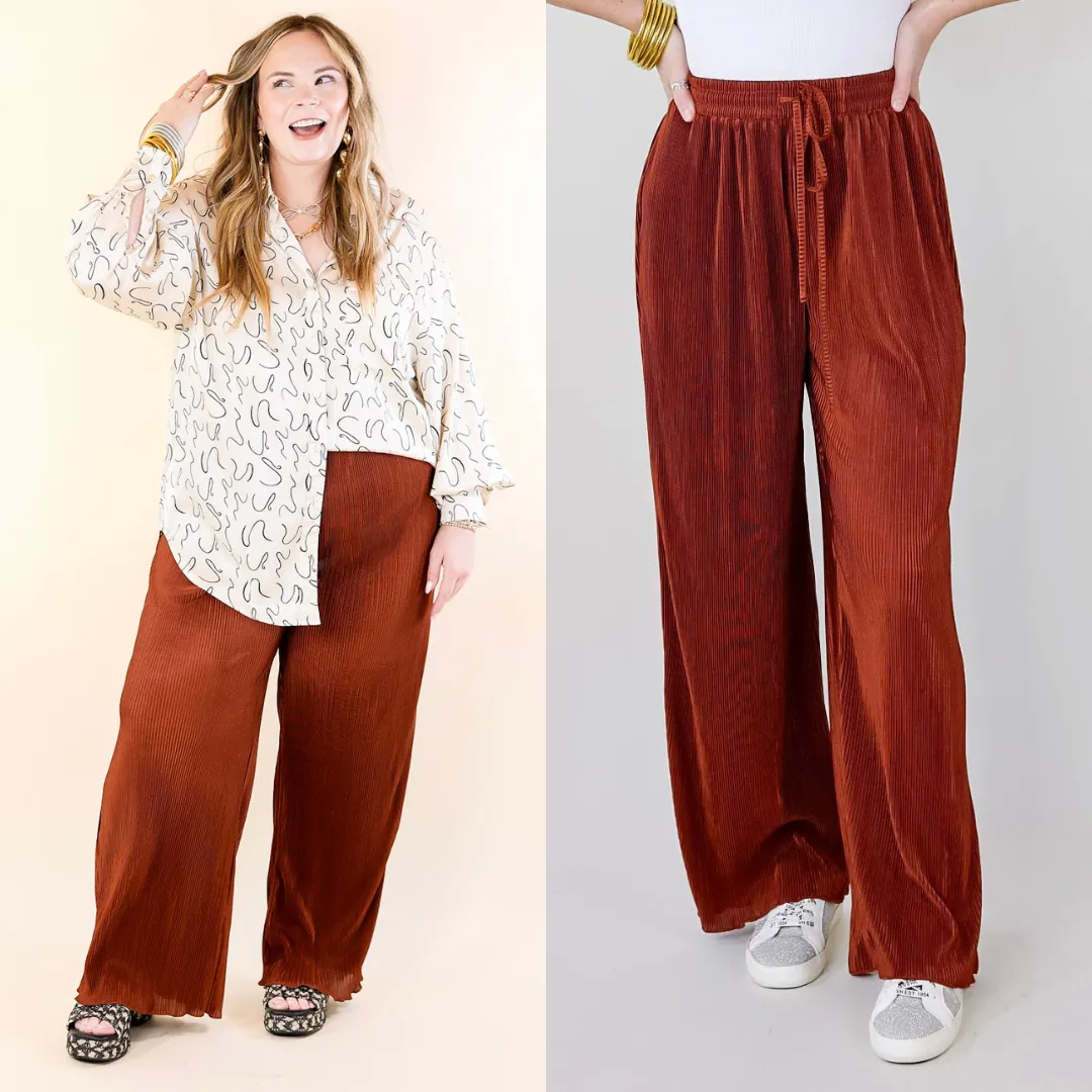 What You Admire Plissé Drawstring Pants in Rust Brown
