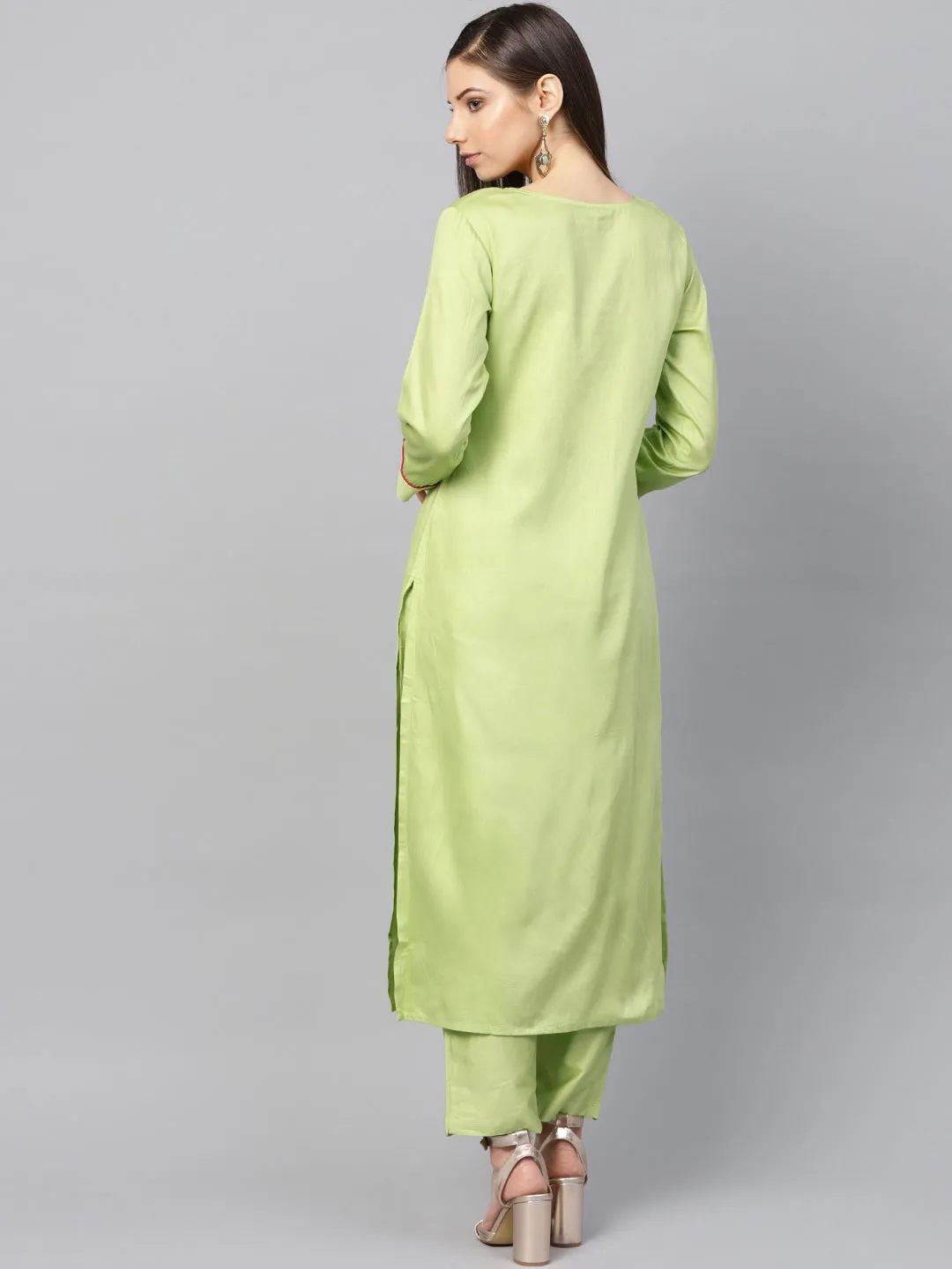 Women Green Straight Kurta Set