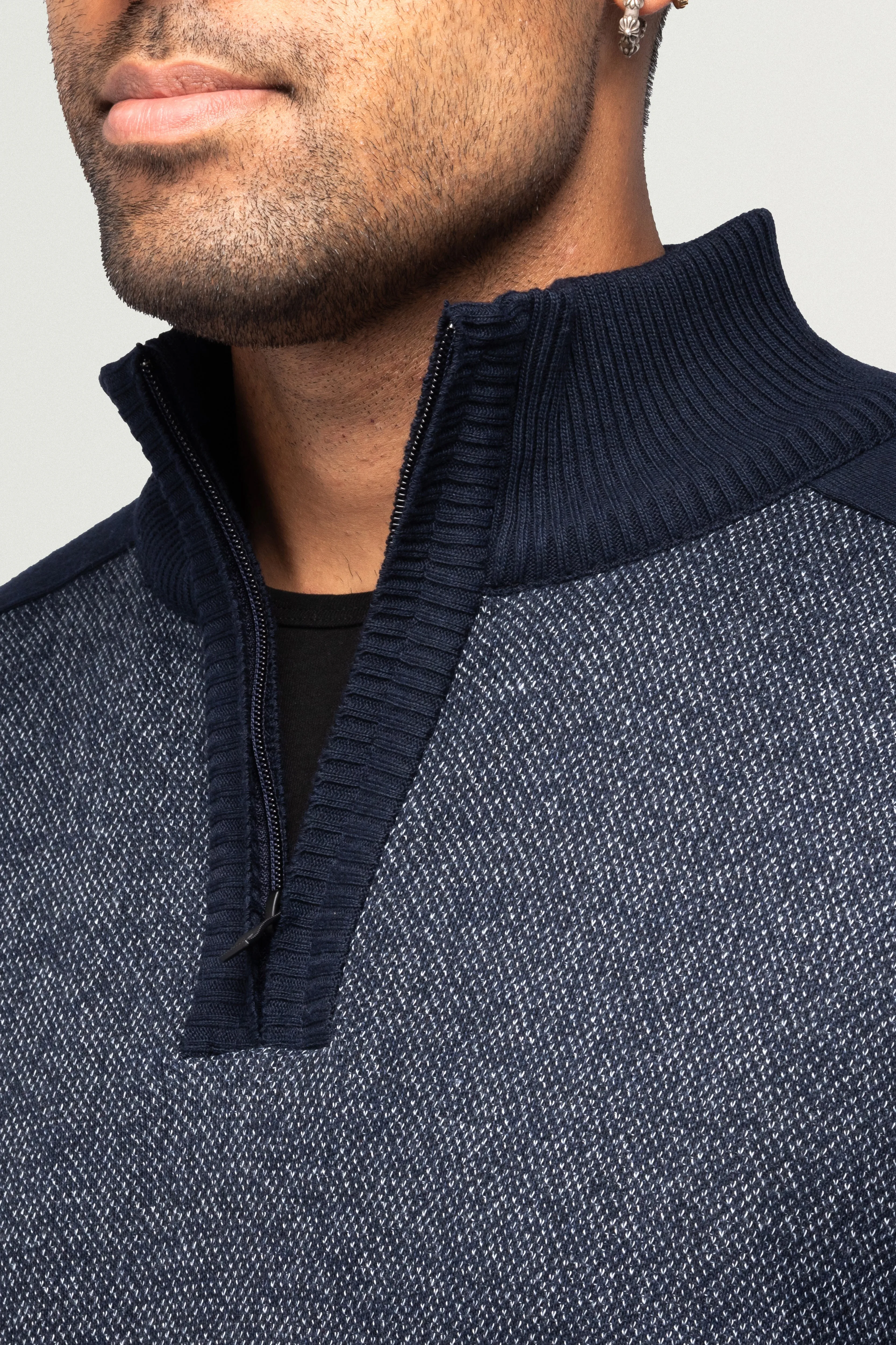 X RAY Men's Quarter Zip Pullover Top W/Contrast Shoulder Piecing