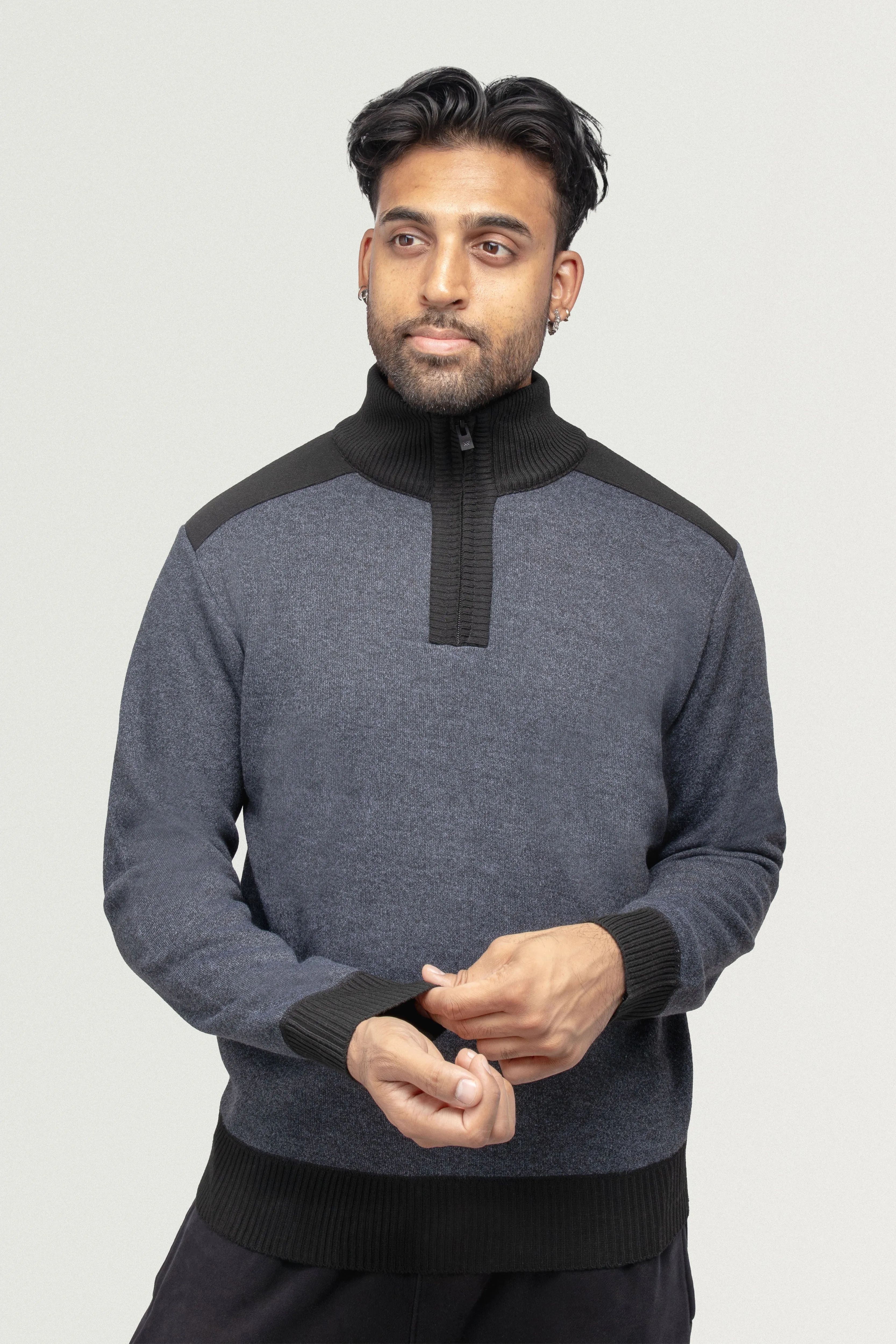 X RAY Men's Quarter Zip Pullover Top W/Contrast Shoulder Piecing