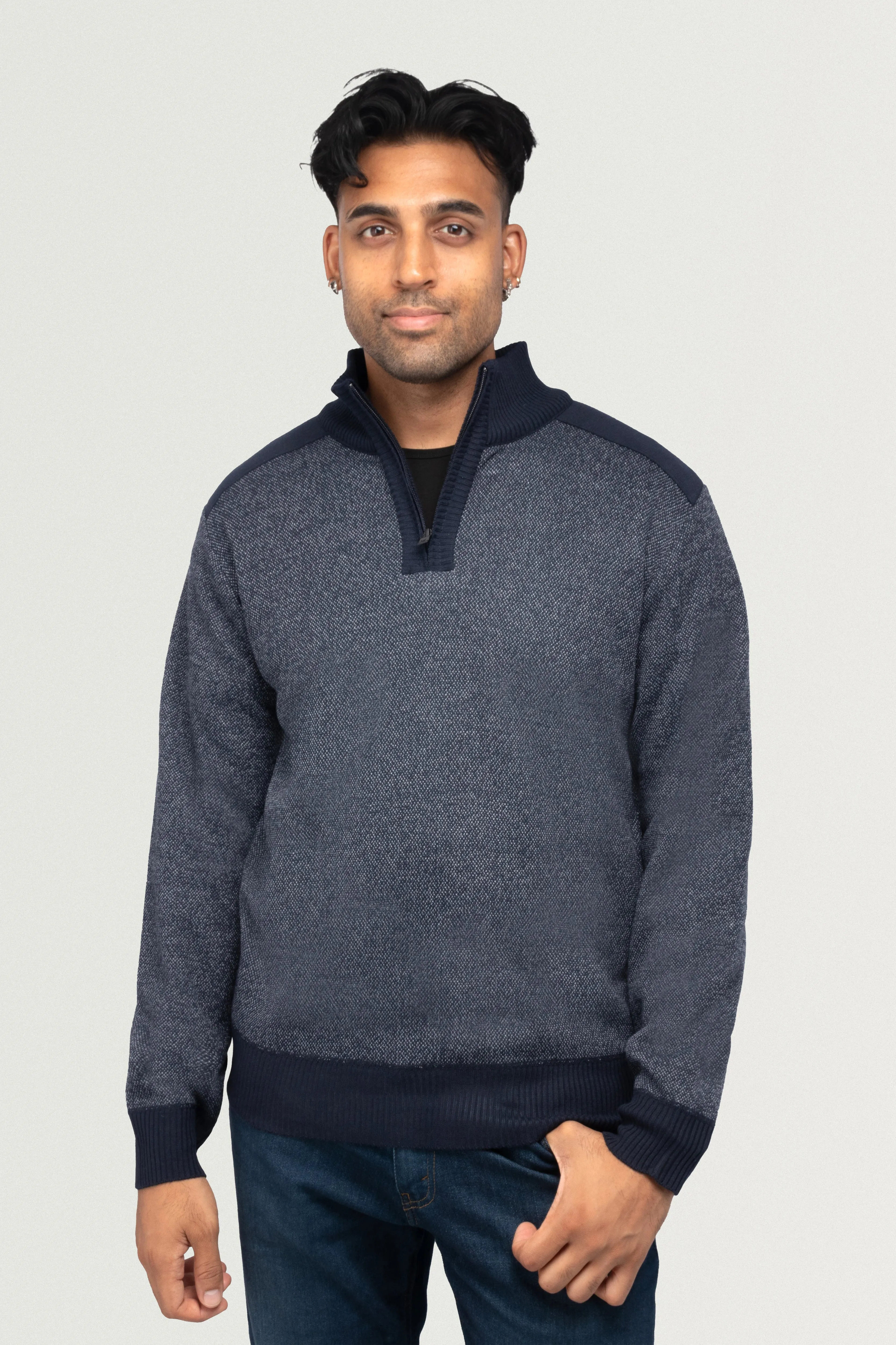 X RAY Men's Quarter Zip Pullover Top W/Contrast Shoulder Piecing