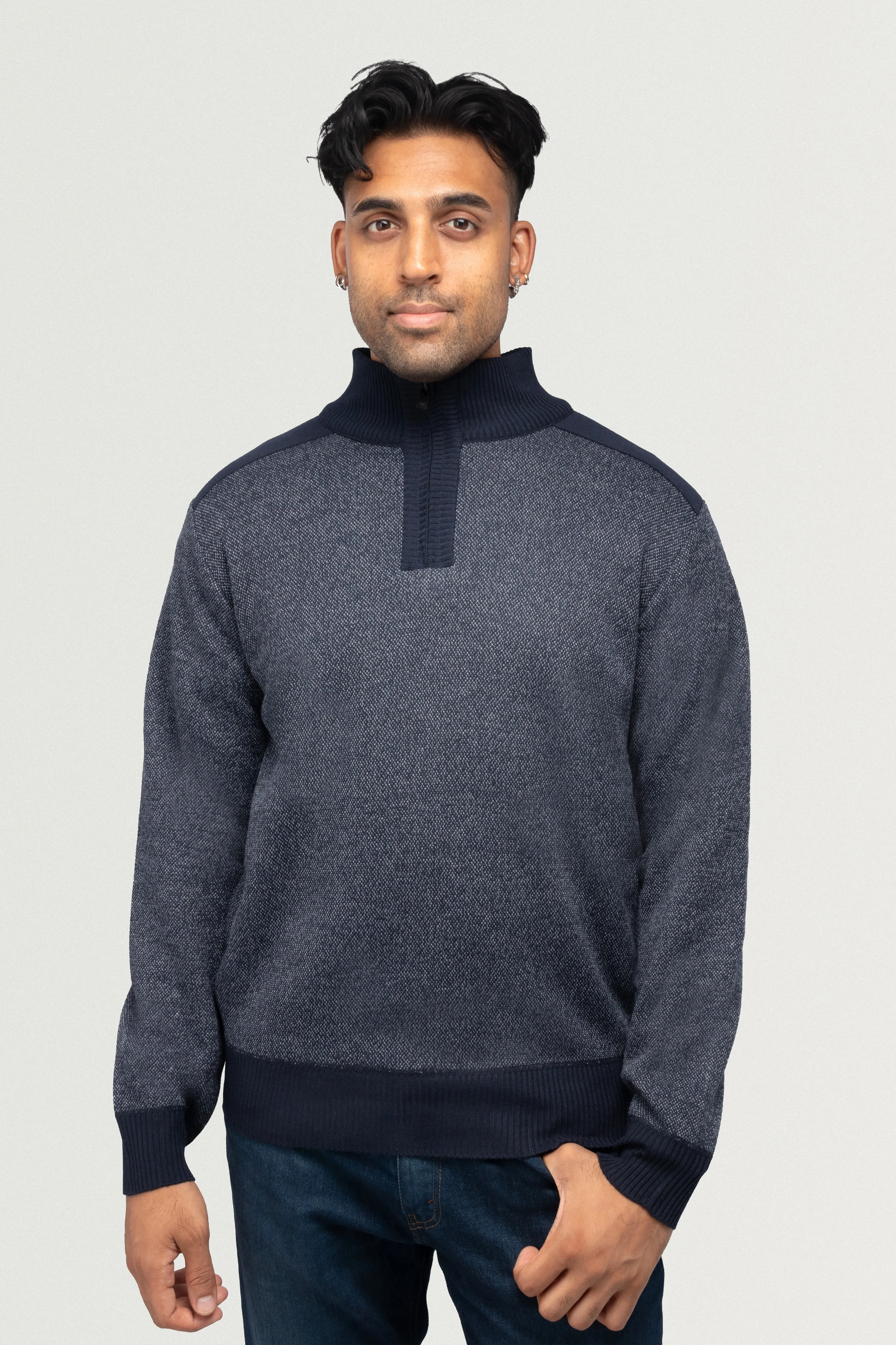 X RAY Men's Quarter Zip Pullover Top W/Contrast Shoulder Piecing