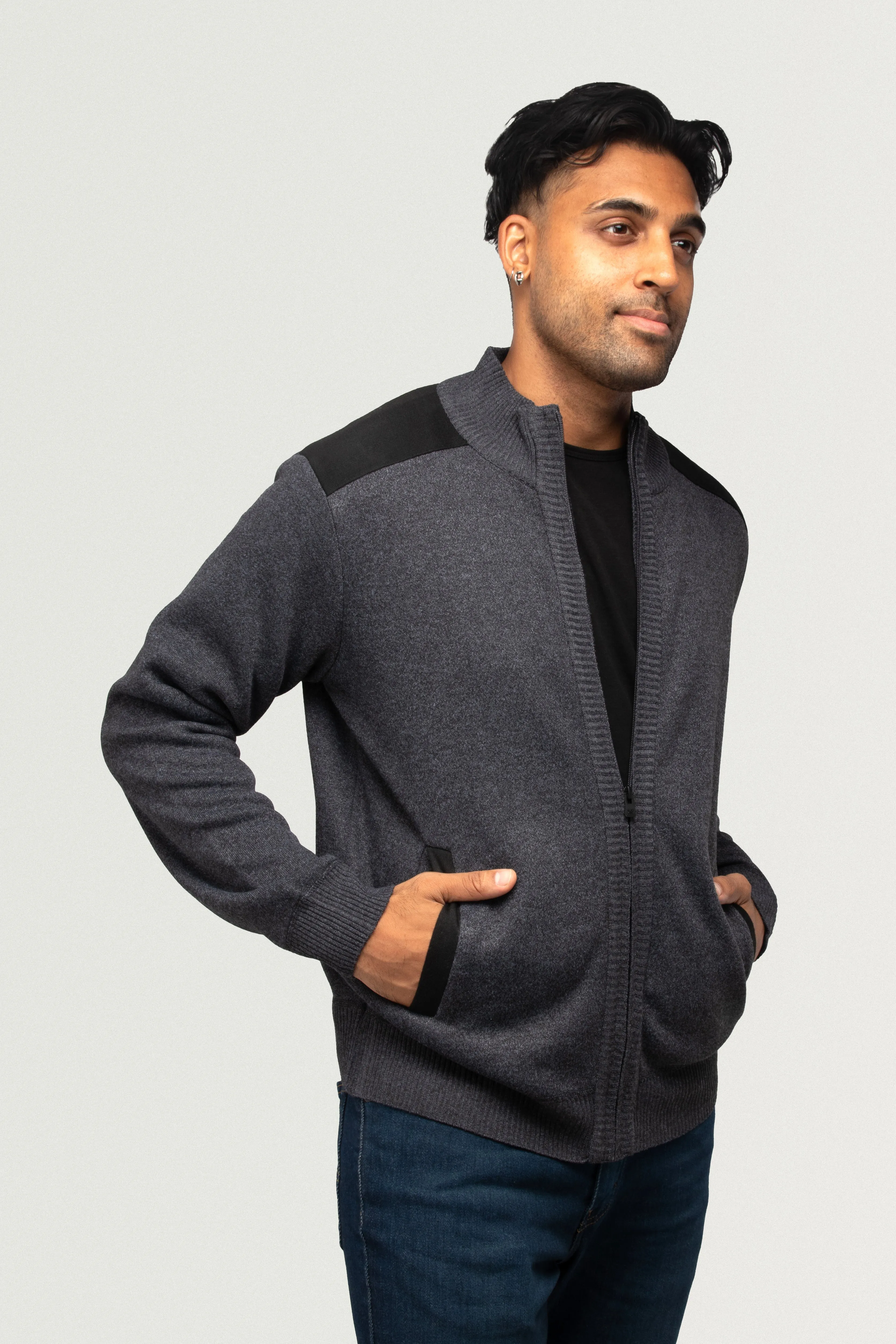 X RAY Men's Zip Up Jacket With Contrast Shoulder Piecing